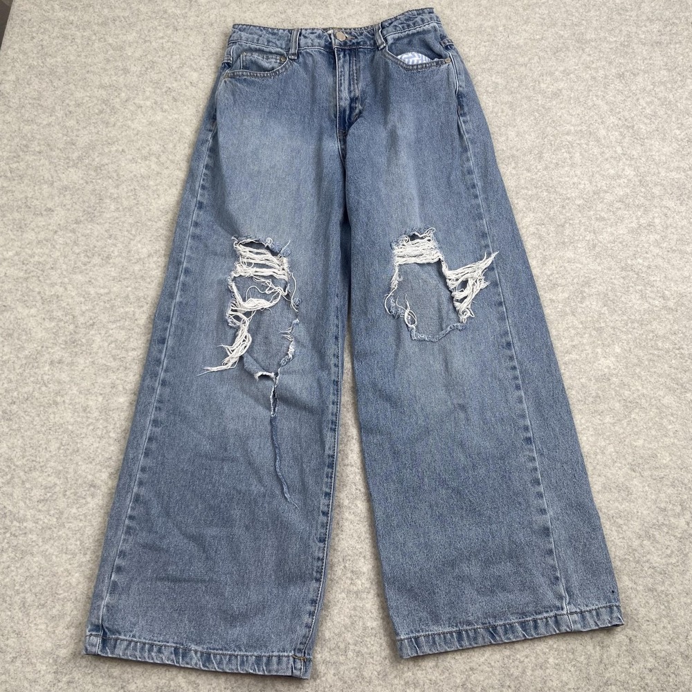 Habitual Jeans Girls 16 (26x25) Blue Wide Leg Ripped Distressed Denim Casual
